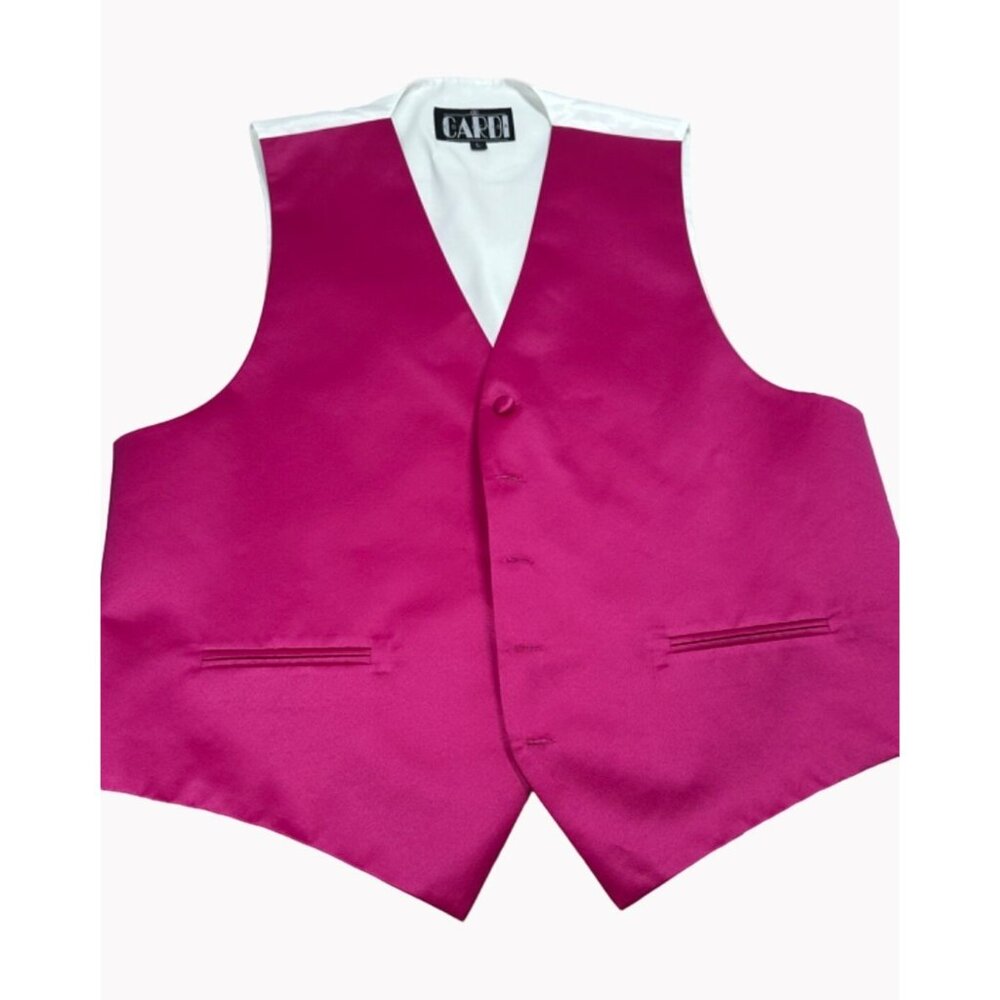 Cardi Collection Mens S Satin Vest Magenta White Adjustable Formal Wedding